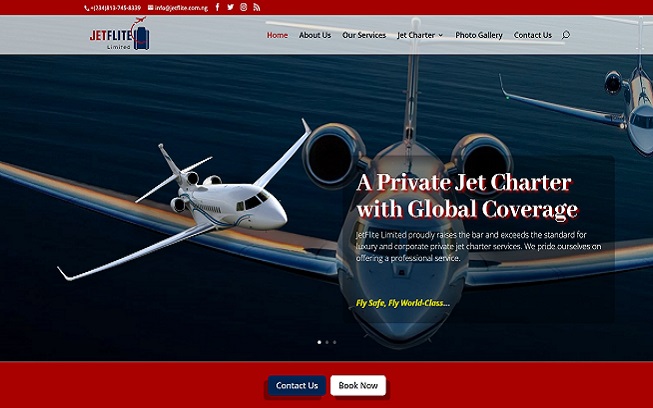 A Lagos based private jet company website designed by AWD